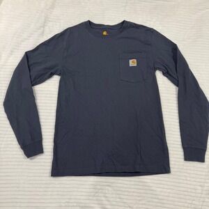 Carhartt Womens Navy Blue Long Sleeve Pocket T-Shirt Relaxed Fit Graphic Small